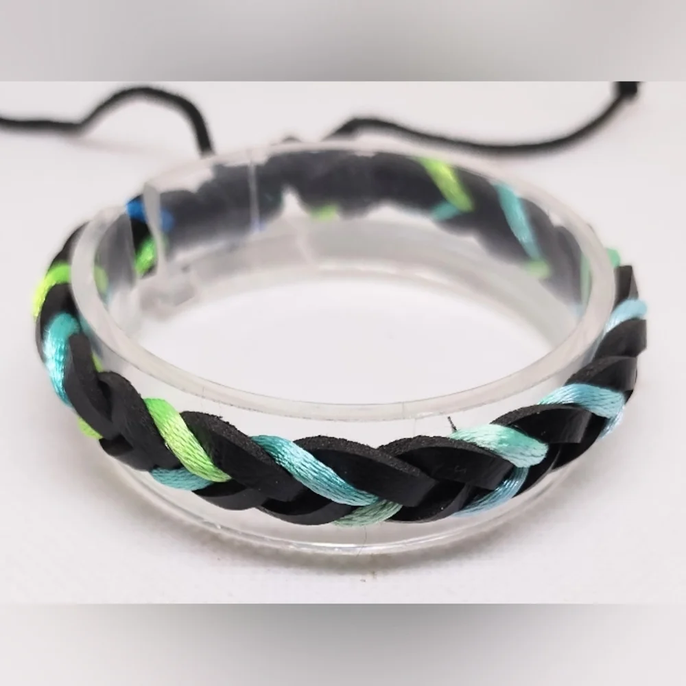 Men's Bracelet Leather Braided Black Jewelry‎ New f93
